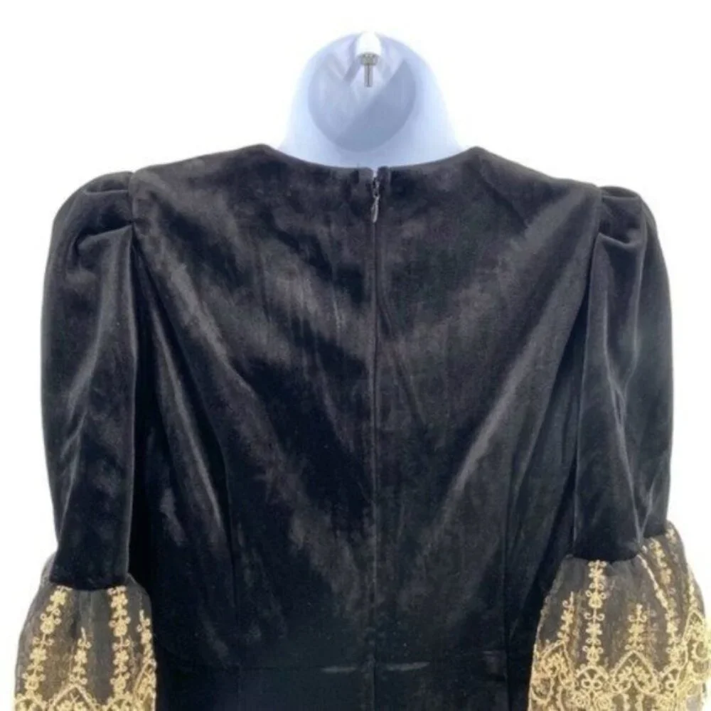 Pomander Place Black Velvet Lillith Gold Embroidered Lace Maxi Dress Size XXXL - Picture 12 of 15